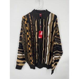 NWT Stacy Adams & Co Quarter-Zip Sweater Mens XL Brown Black Pattern Long Sleeve